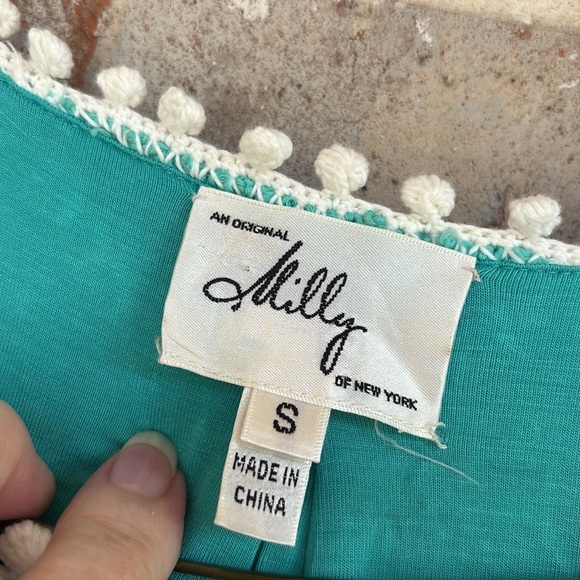 Molly of New York Teal Crochet Diamond Pattern sleeveless A-line Dress - Picture 5 of 10